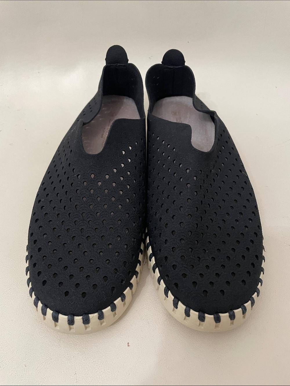 Black Isla Jacobsen Perforated Slip-On Casual  Tulip Shoes